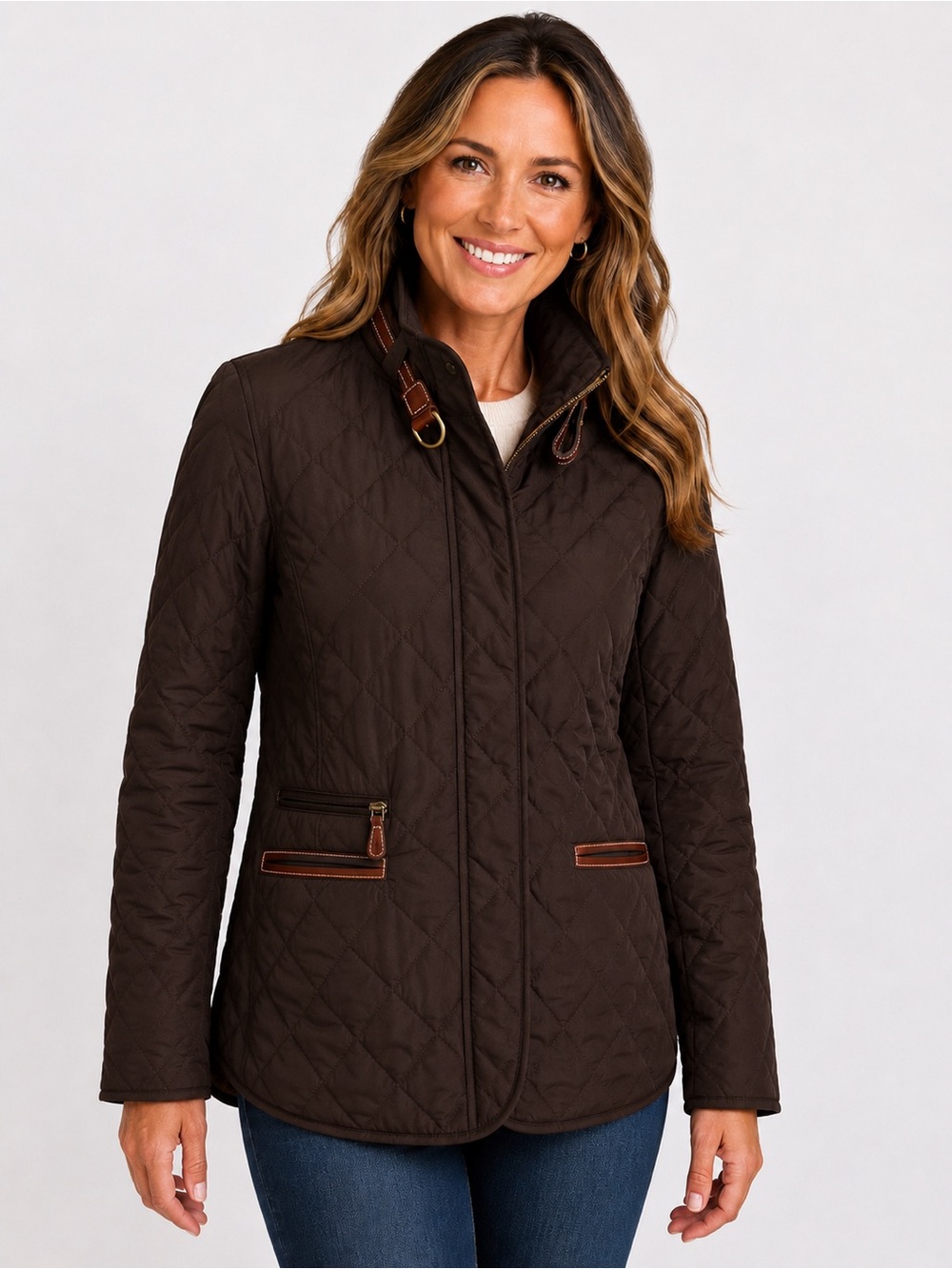 Lauren Ralph Lauren Quilted Barn Jacket Brown Equestrian 2-Way Zip Medium